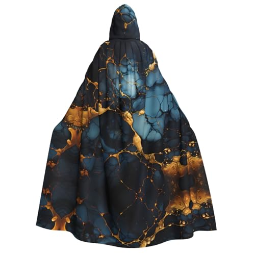POEZJZW Schwarz-goldfarbener marmorierter Umhang mit Kapuze für Damen und Herren, Halloween-Kostüm, Maskerade, Cosplay, Kostüm, Weihnachten, Party, Robe von POEZJZW
