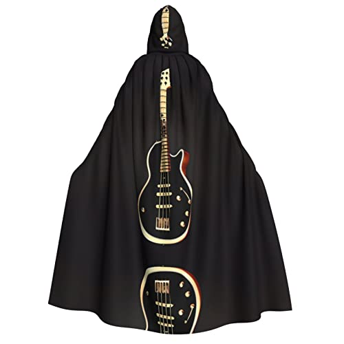 POEZJZW Schwarzer Gitarren-Umhang mit Kapuze für Damen und Herren, Halloween-Kostüm, Maskerade, Cosplay, Kostüm, Weihnachten, Party, Robe von POEZJZW