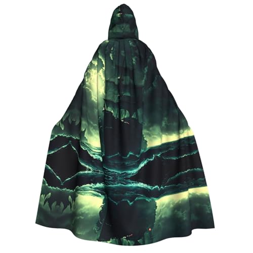 POEZJZW Sea Spooky Ship Erwachsenen-Umhang mit Kapuze, Umhang für Damen und Herren, Halloween-Kostüm, Maskerade, Cosplay, Kostüm, Weihnachten, Party, Robe von POEZJZW