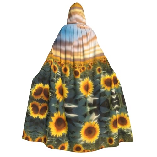 POEZJZW Sonnenblumen-Umhang mit Kapuze, für Damen, Herren, Halloween-Kostüm, Maskerade, Cosplay, Kostüm, Weihnachten, Party, Robe von POEZJZW
