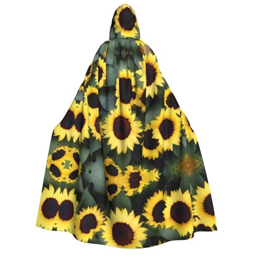 POEZJZW Sonnenblumen-Umhang mit Kapuze, für Damen und Herren, Halloween-Kostüm, Maskerade, Cosplay, Kostüm, Weihnachten, Party, Robe von POEZJZW