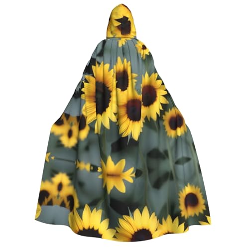 POEZJZW Sonnenblumen-Umhang mit Kapuze für Damen und Herren, Halloween-Kostüm, Maskerade, Cosplay, Kostüm, Weihnachten, Party, Robe von POEZJZW