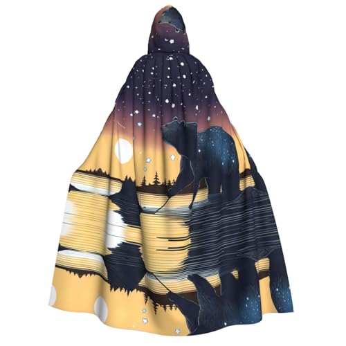 POEZJZW Star Fishing Bear Erwachsenenumhang mit Kapuze, Umhang für Damen und Herren, Halloween-Kostüm, Maskerade, Cosplay, Kostüm, Weihnachten, Party, Robe von POEZJZW