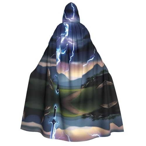 POEZJZW Sword and Lightning Kapuzenumhang für Erwachsene für Damen und Herren, Halloween-Kostüm, Maskerade, Cosplay, Kostüm, Weihnachten, Party, Robe von POEZJZW