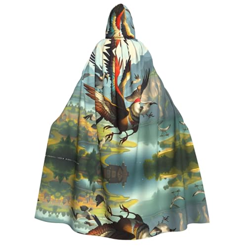 POEZJZW The Birds Are Dancing Erwachsenen-Umhang mit Kapuze für Damen und Herren, Halloween-Kostüm, Maskerade, Cosplay, Kostüm, Weihnachten, Party, Robe von POEZJZW