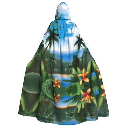 POEZJZW Tropischer Himmel, Ökologie, Erwachsenen-Umhang mit Kapuze, Umhang für Damen und Herren, Halloween-Kostüm, Maskerade, Cosplay, Kostüm, Weihnachten, Party, Robe von POEZJZW