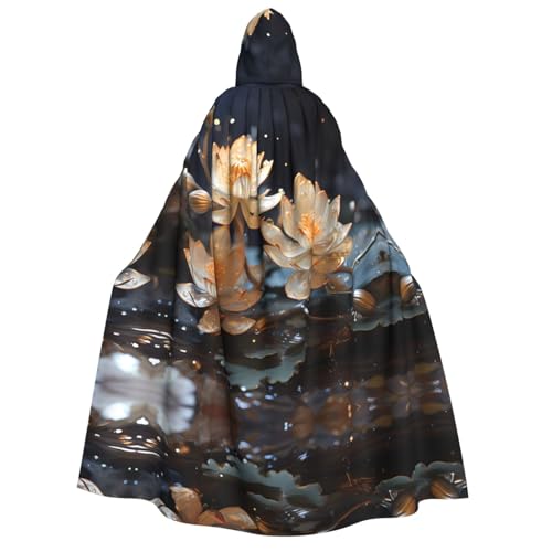 POEZJZW Umhang mit Kapuze, Bohemian-Stil, weißer Lotus, für Damen, Herren, Halloween-Kostüm, Maskerade, Cosplay, Kostüm, Weihnachten, Party, Robe von POEZJZW
