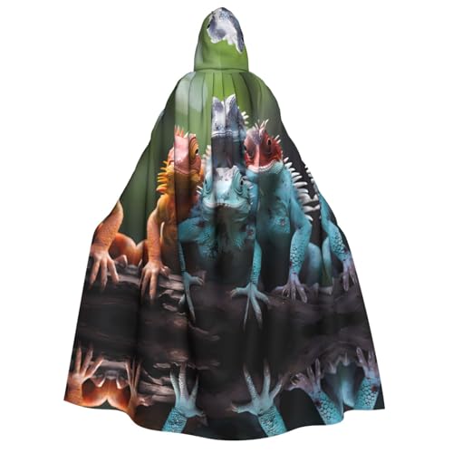 POEZJZW Umhang mit Kapuze für Erwachsene, 4 bunte Eidechsen, für Damen und Herren, Halloween-Kostüm, Maskerade, Cosplay, Kostüm, Weihnachten, Party, Robe von POEZJZW