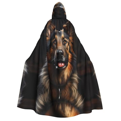 POEZJZW Umhang mit Kapuze für Erwachsene, Motiv: Deutscher Schäferhund, für Damen und Herren, Halloween-Kostüm, Maskerade, Cosplay, Kostüm, Weihnachten, Party, Robe von POEZJZW