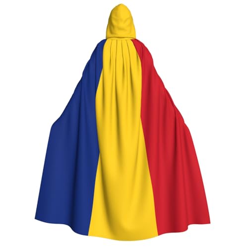 POEZJZW Umhang mit Kapuze für Erwachsene, Motiv: Flagge Rumäniens, für Damen und Herren, Halloween-Kostüm, Maskerade, Cosplay, Kostüm, Weihnachten, Party, Robe von POEZJZW