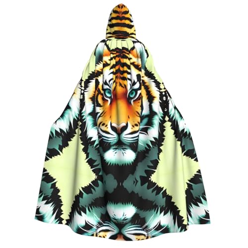POEZJZW Umhang mit Kapuze für Erwachsene, kleiner dicker Tigerkopf, für Damen und Herren, Halloween-Kostüm, Maskerade, Cosplay, Kostüm, Weihnachten, Party, Robe von POEZJZW
