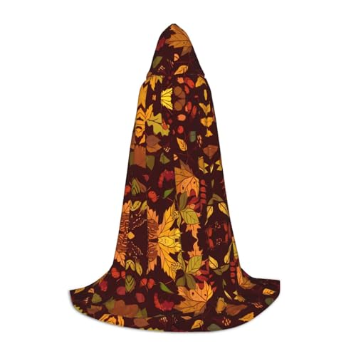 POEZJZW Umhang mit Kapuze für Erwachsene mit Herbstlaubmuster, für Renaissance, Halloween, Hexenkostüm, Zauberer-Umhang, Größe S von POEZJZW
