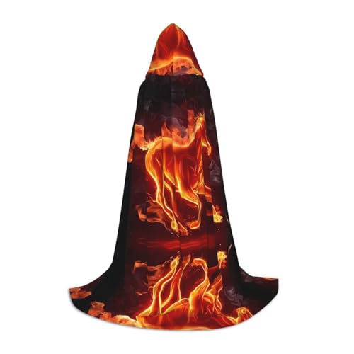 POEZJZW Umhang mit Kapuze für Erwachsene mit Pferdemuster, für Renaissance, Halloween, Hexenkostüm, Zauberer-Umhang, Größe M von POEZJZW