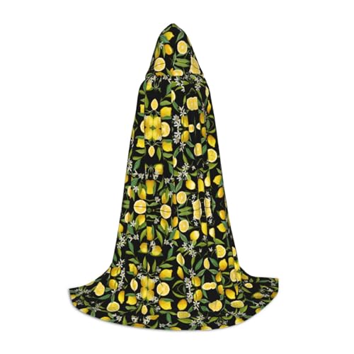 POEZJZW Umhang mit Kapuze für Erwachsene mit Zitronenmuster, für Renaissance, Halloween, Hexenkostüm, Zauberer-Umhang, Größe L von POEZJZW