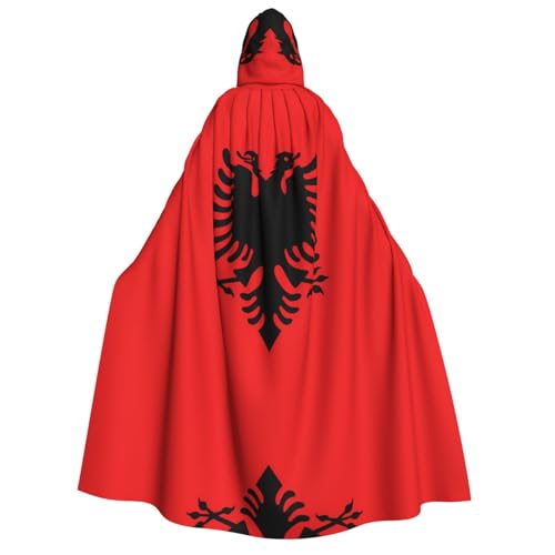 POEZJZW Umhang mit Kapuze für Erwachsene mit albanischer Flagge, für Damen und Herren, Halloween-Kostüm, Maskerade, Cosplay, Kostüm, Weihnachten, Party, Robe von POEZJZW