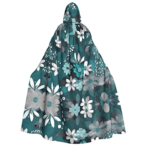 POEZJZW Umhang mit Kapuze und Blumenmuster, für Damen, Herren, Halloween-Kostüm, Maskerade, Cosplay, Kostüm, Weihnachten, Party, Robe von POEZJZW