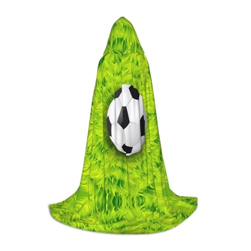 POEZJZW Umhang mit Kapuze und Fußball auf Grasmuster, für Damen und Herren, Halloween-Kostüm, Maskerade, Cosplay, Kostüm, Weihnachten, Party, Robe, Größe S von POEZJZW