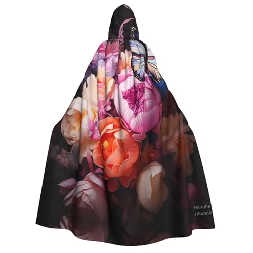 POEZJZW Umhang mit Kapuze und Schmetterlingen und frischem Busch, für Damen, Herren, Halloween-Kostüm, Maskerade, Cosplay, Kostüm, Weihnachten, Party, Robe von POEZJZW