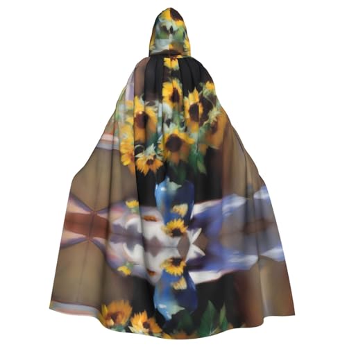 POEZJZW Umhang mit Kapuze und Sonnenblumen-Motiv, für Erwachsene, Herren, Damen, Weihnachts-Kapuzenpullover, Cosplay-Kostüme von POEZJZW