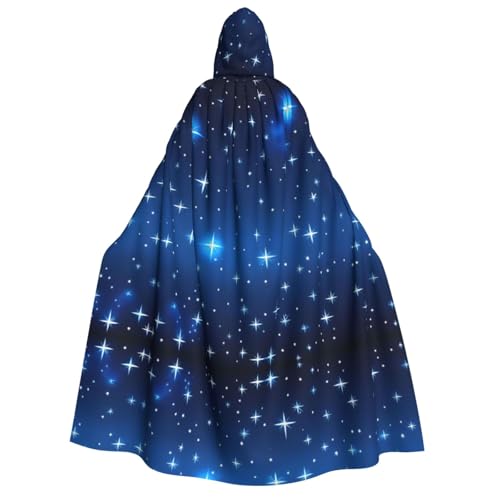 POEZJZW Umhang mit Kapuze und blauem Sternenmuster, für Damen und Herren, Halloween-Kostüm, Maskerade, Cosplay, Kostüm, Weihnachten, Party, Robe von POEZJZW