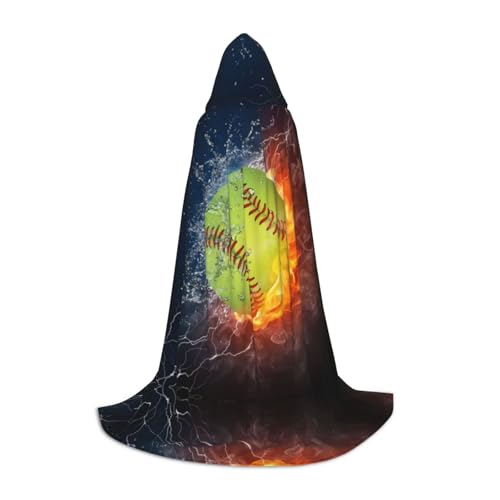 POEZJZW Umhang mit Softball-Muster, für Herren und Damen, Umhang mit Kapuze, für Erwachsene, Renaissance, Halloween, Hexenkostüm, Zauberer-Umhang, Größe L von POEZJZW