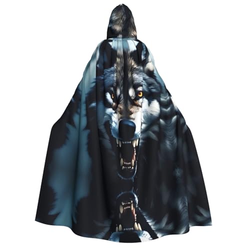 POEZJZW Umhang mit Wolfszähnen für Erwachsene, mit Kapuze, für Damen und Herren, Halloween-Kostüm, Maskerade, Cosplay, Kostüm, Weihnachten, Party, Robe von POEZJZW