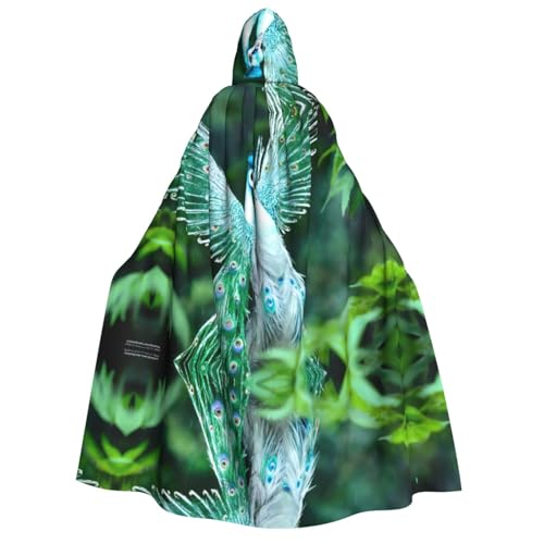 POEZJZW Weißer Pfau mit Kapuze für Erwachsene, Umhang für Damen und Herren, Halloween-Kostüm, Maskerade, Cosplay, Kostüm, Weihnachten, Party, Robe von POEZJZW