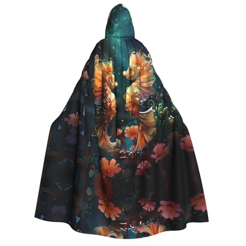 POEZJZW Wunderschöner Seepferdchen-Paar-Umhang mit Kapuze für Damen und Herren, Halloween-Kostüm, Maskerade, Cosplay, Kostüm, Weihnachten, Party, Robe von POEZJZW