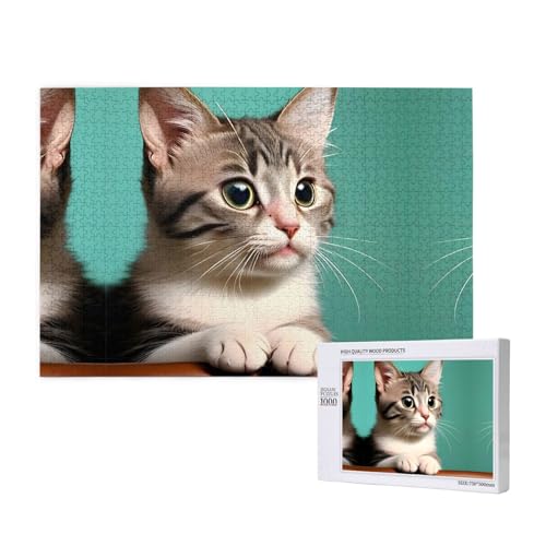 Poezjzw A Curious Cat Klassisches Puzzle für Erwachsene, 1000 Teile, Holzpuzzle, moderne Heimdekoration, intellektuelles Spiel, 75 x 50 cm Poezjzw A Curious Cat Klassisches Puzzle für Erwachsene, 1000 Teile, Holzpuzzle, moderne Heimdekoration, intellektuelles Spiel, 75 x 50 cm von POEZJZW
