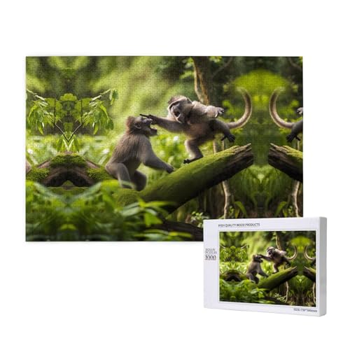 Poezjzw Affenkampf-Puzzles für Erwachsene, 1000 Teile, Holzpuzzle für Familie, Freunde, Heimdekoration, Wandkunst, 75 x 50 cm von POEZJZW