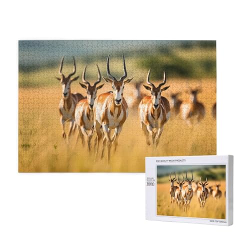 Poezjzw Afrikanische Savannen-Hirschherden-Puzzles für Erwachsene, 1000 Teile, Holzpuzzle für Familie, Freunde, Heimdekoration, Wandkunst, 75 x 50 cm von POEZJZW