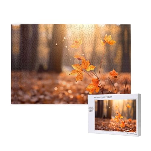 Poezjzw Ahornblatt in der Sonne Puzzles für Erwachsene, 1000 Teile, Holzpuzzle für Familie, Freunde, Heimdekoration, Wandkunst, 75 x 50 cm Poezjzw Ahornblatt in der Sonne Puzzles für Erwachsene, 1000 Teile, Holzpuzzle für Familie, Freunde, Heimdekoration, Wandkunst, 75 x 50 cm von POEZJZW