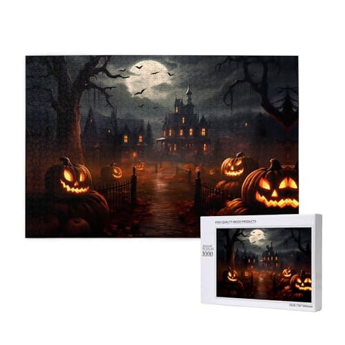 Poezjzw All Hallows' Eve Puzzles für Erwachsene, 1000 Teile, Holzpuzzle für Familie, Freunde, Heimdekoration, Wandkunst, 75 x 50 cm von POEZJZW