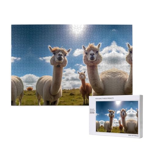 Poezjzw Alpaka-Puzzles für Erwachsene, 1000 Teile, Holzpuzzle für Familie, Freunde, Heimdekoration, Wandkunst, 75 x 50 cm von POEZJZW