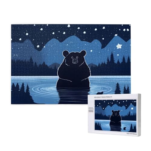 Poezjzw Bär, das unter den Sternen badet, klassisches Puzzle, 1000 Teile, Holzpuzzle, moderne Heimdekoration, intellektuelles Spiel, 75 x 50 cm von POEZJZW