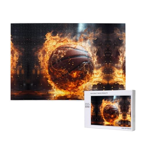 Poezjzw Basketball auf Feuer und Wasserflammenspritzer, klassisches Puzzle für Erwachsene, 1000 Teile, Holzpuzzle, moderne Heimdekoration, intellektuelles Spiel, 75 x 50 cm von POEZJZW