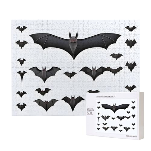 Poezjzw Bats Classic Puzzle für Erwachsene, 500 Teile, Holzpuzzle, moderne Wohnkultur, intellektuelles Spiel, 52 x 38 cm von POEZJZW
