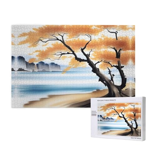 Poezjzw Baum am Wasserrand Klassisches Puzzle für Erwachsene, 1000 Teile, Holzpuzzle, moderne Heimdekoration, intellektuelles Spiel, 75 x 50 cm von POEZJZW