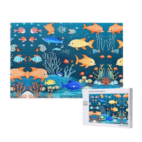 Poezjzw Blaues Unterwasserwelt der Fische, klassisches Puzzle für Erwachsene, 1000 Teile, Holzpuzzle, moderne Heimdekoration, intellektuelles Spiel, 75 x 50 cm Poezjzw Blaues Unterwasserwelt der Fische, klassisches Puzzle für Erwachsene, 1000 Teile, Holzpuzzle, moderne Heimdekoration, intellektuelles Spiel, 75 x 50 cm von POEZJZW