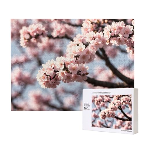 Poezjzw Blooming Cherry Blossoms Klassisches Puzzle für Erwachsene, 500 Teile, Holzpuzzle, moderne Wohnkultur, intellektuelles Spiel, 52 x 38 cm von POEZJZW