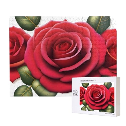 Poezjzw Blooming Roses Klassisches Puzzle für Erwachsene, 500 Teile, Holzpuzzle, moderne Wohnkultur, intellektuelles Spiel, 52 x 38 cm von POEZJZW