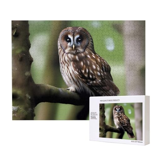 Poezjzw Braune Eule Erwachsenen-Puzzle, klassisches Puzzle, 500 Teile, Holzpuzzle, moderne Wohnkultur, intellektuelles Spiel, 52 x 38 cm von POEZJZW