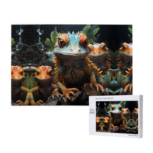 Poezjzw Bunte Eidechsen klassisches Puzzle für Erwachsene, 1000 Teile, Holzpuzzle, moderne Heimdekoration, intellektuelles Spiel, 75 x 50 cm von POEZJZW