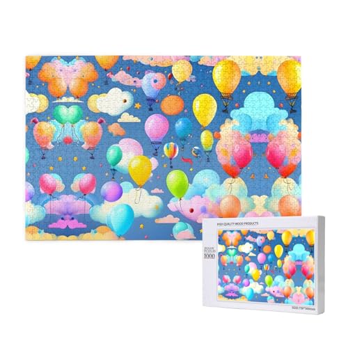 Poezjzw Bunte Luftballons, klassisches Puzzle für Erwachsene, 1000 Teile, Holzpuzzle, moderne Heimdekoration, intellektuelles Spiel, 75 x 50 cm von POEZJZW