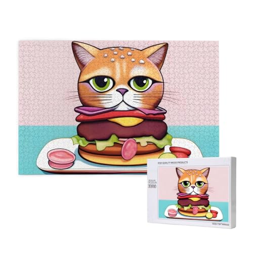 Poezjzw Burger Pussycat Klassisches Puzzle für Erwachsene, 1000 Teile, Holzpuzzle, moderne Wohnkultur, intellektuelles Spiel, 75 x 50 cm von POEZJZW