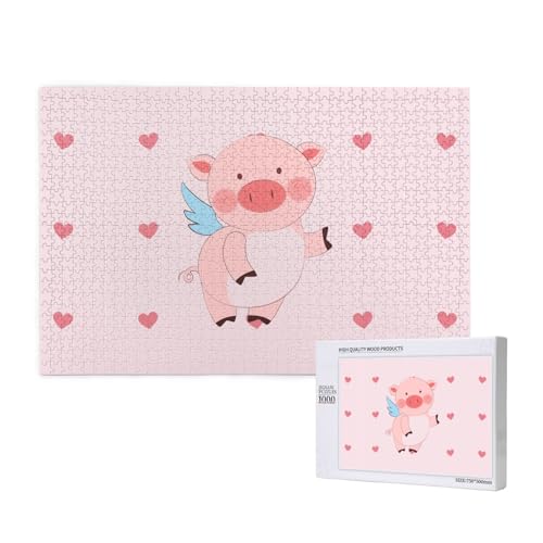 Poezjzw Cartoon Flying Pig Adult Classic Jigsaw 1000 Pieces Wooden Puzzle Modern Home Decor Intellectual Game 75x50cm von POEZJZW