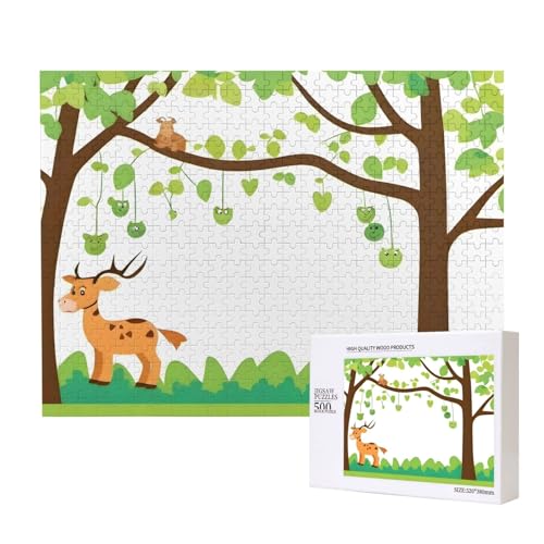 Poezjzw Cartoon-Tierbaum für Erwachsene, klassisches Puzzle, 500 Teile, Holzpuzzle, moderne Wohnkultur, intellektuelles Spiel, 52 x 38 cm von POEZJZW