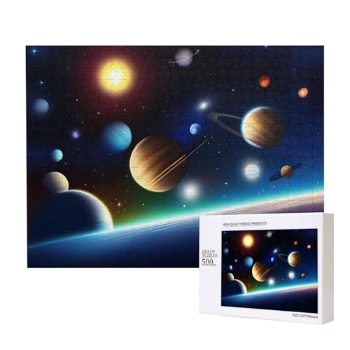 Poezjzw Celestial Planet Klassisches Puzzle für Erwachsene, 500 Teile, Holzpuzzle, moderne Wohnkultur, intellektuelles Spiel, 52 x 38 cm von POEZJZW