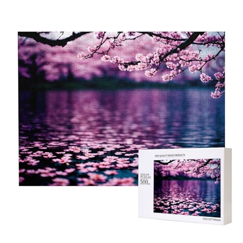 Poezjzw Cherry Blossom Lake Klassisches Puzzle für Erwachsene, 500 Teile, Holzpuzzle, moderne Wohnkultur, intellektuelles Spiel, 52 x 38 cm von POEZJZW