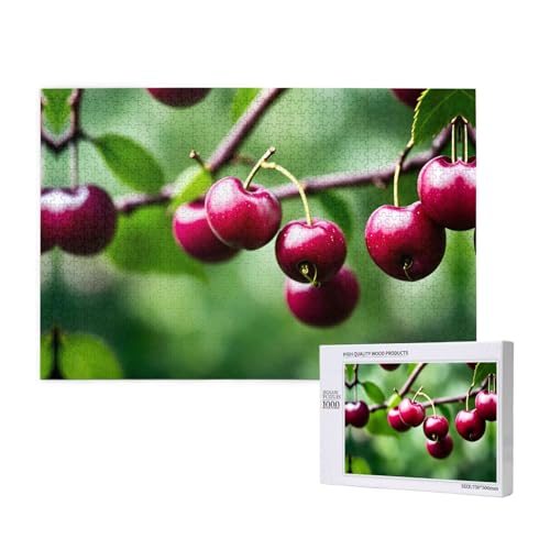 Poezjzw Cherry Klassisches Puzzle für Erwachsene, 1000 Teile, Holzpuzzle, moderne Wohnkultur, intellektuelles Spiel, 75 x 50 cm von POEZJZW